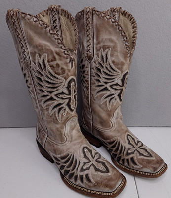 JB Dillon Reserve Buttercup Womens 7B Taupe White Western Leather