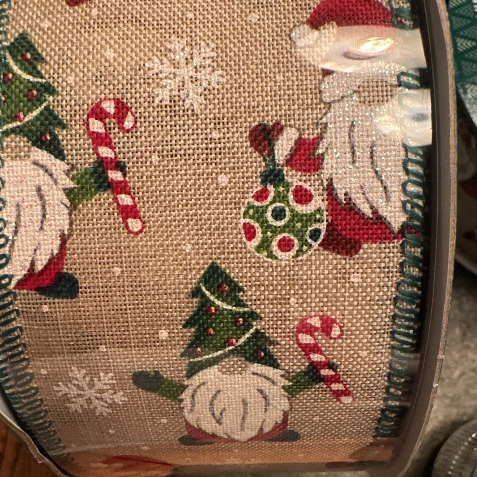 Christmas Gnomes Glittered Wire-Edged Ribbon Roll - 2.5" x 50 yds - New - Image 3 of 4