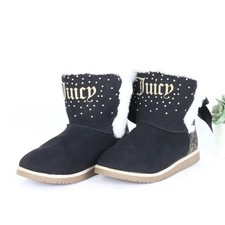 Juicy Couture Girls Faux Fur Winter Boots Black Sparkle, Size 4M