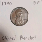 1940-P Lincoln Wheat Cent Clipped Planchet Error Extra Fine XF