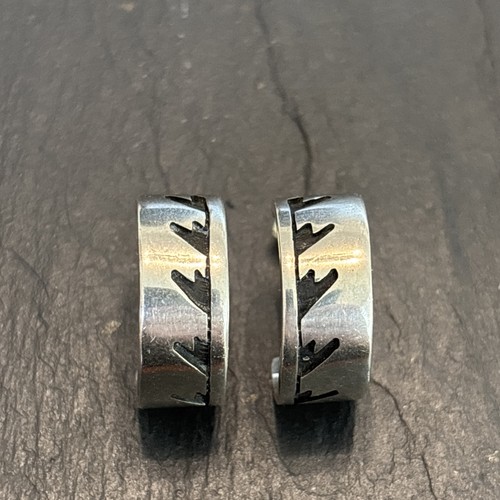 Elsie Gashwazra Hopi Signed Hoop Overlay Earrings Sterling Silver A
