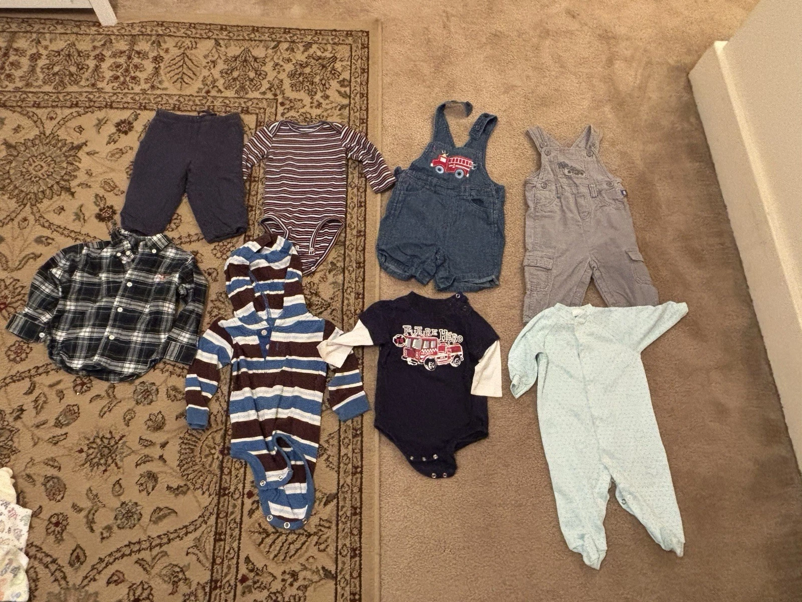 Baby Clothing Set with Stripes and Plaid lot of 8 sizes ranging from 6-12 months