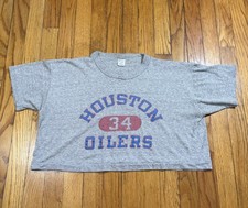 Vintage Champion Houston Oilers #34 Cropped Tshirt Gray Made in USA Size XL