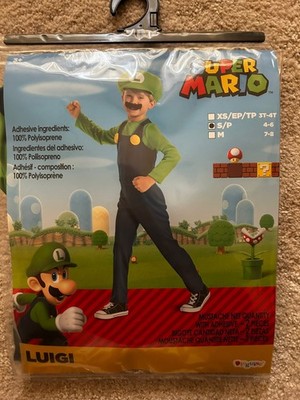 Brandneu mit Etikett Super Mario Kinder Luigi Kostüm, Hut und Schnurrbart Verkleiden - 4-6 Jahre