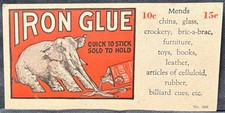 IRON GLUE AD CARD/BLOTTER~ELEPHANT’S TRUNK STUCK TO GROUND~MENDS BILLIARD CUES