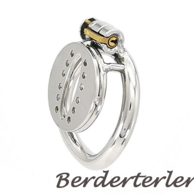 Male Stainless Steel Short Sissy Flat Round Hole Chastity Cage with Conduit Belt