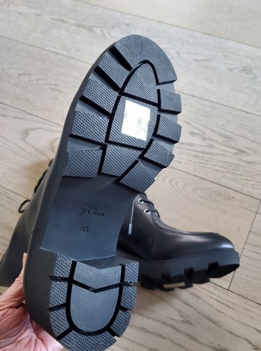 Stivali da combattimento J Crew neri raffinati pelle grembiule punta con lacci tacco 3" nuovi taglia 8,5 - Foto 3 di 5