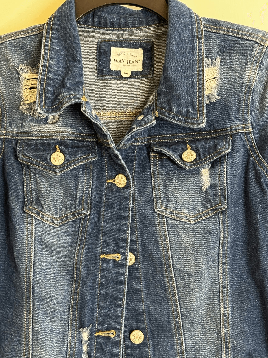 Wax Jean Basic distressed blue jean jacket size M - image 2