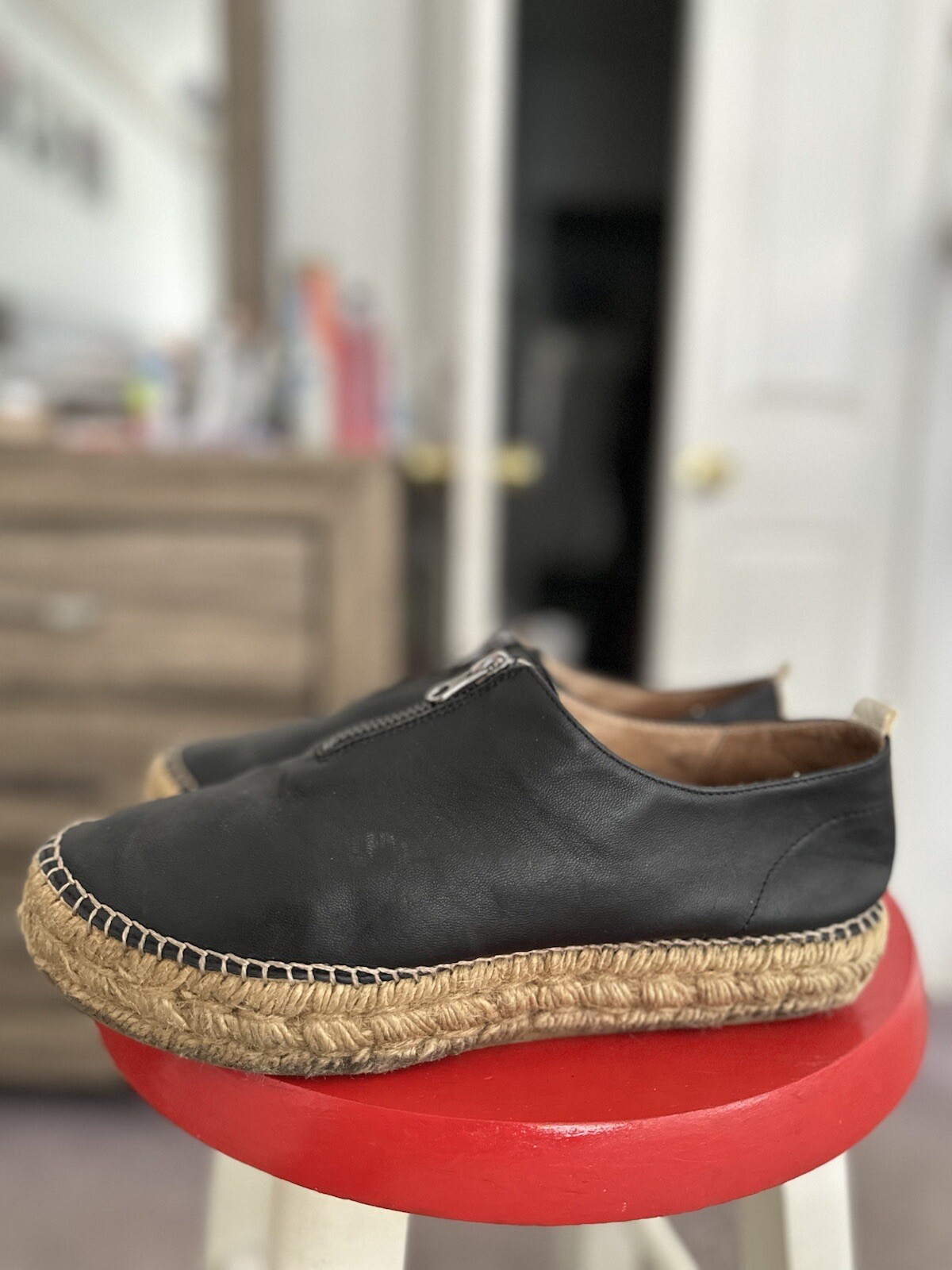 Eric Michael Platform Espadrilles Black Leather S… - image 4