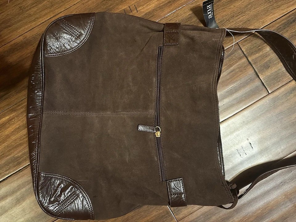 A.N.A A New Approach Marrón Cuero de Vaca Gamuza Cuero Cartera Bolso de Mano Marrón Nuevo con Etiquetas Foto 3 de 4