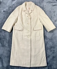 Vintage Saks Fifth Avenue Stroock Wool Long Overcoat Womens Cream 20s 30s 40s