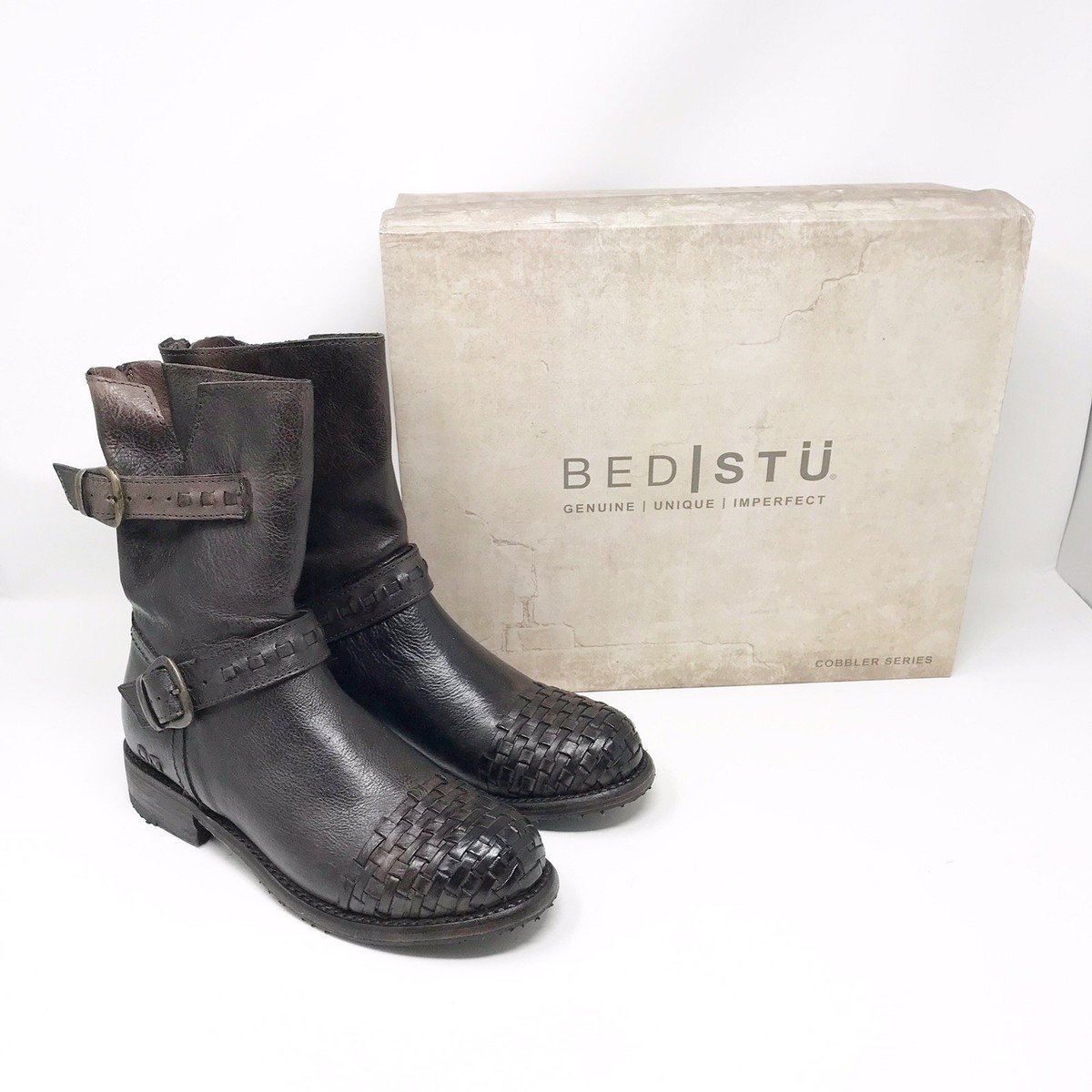New Bed Stu Women’s Ashwell Woven Testa Di Moro Dip Dy Moto Leather Boots  Size