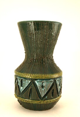 Vintage Mid Century Moden Italian Pottery Vase Geometric Designs 7''