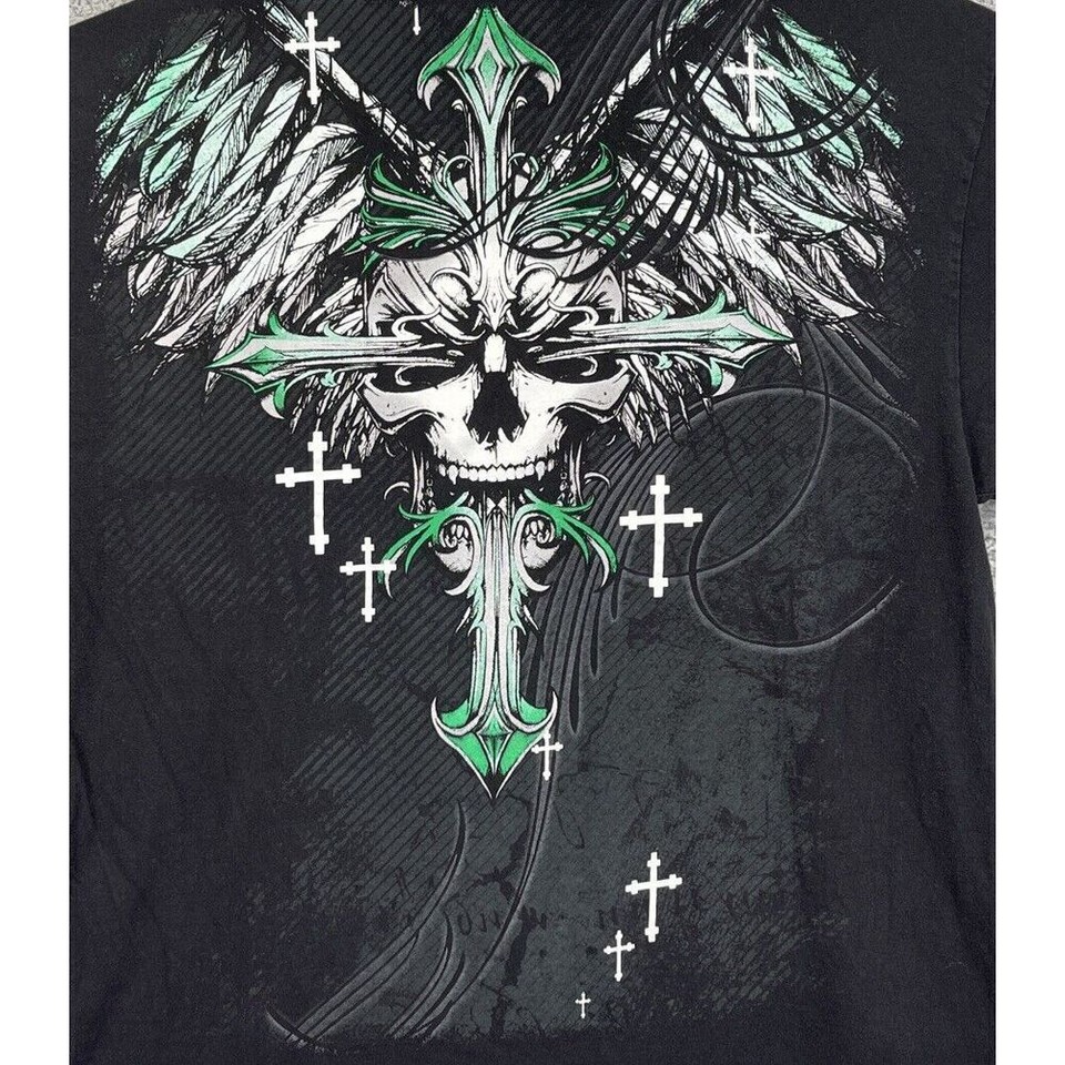 MMA Elite Shirt Men XXL Black Multicolor Two Sided Skull Crosses Grunge