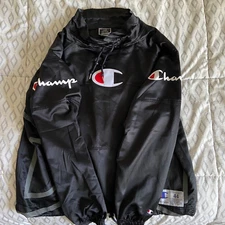 VTG CHAMPION Big C Mock Neck Pullover Jacket Black Mens Size 44 Large Spellout