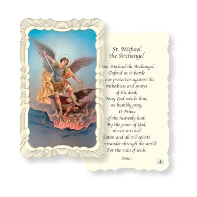 Saint Michael - St. Michael's Prayer - Scalloped trim - Paperstock Holy Card
