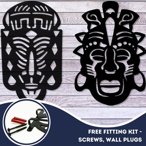 African Safari Masks Set Tribal Faces Wall Mounted Metal Home Art Decor Ornament - Picture 45 of 47