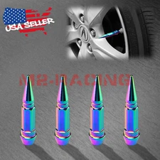 4pcs Neo Chrome Long Spike Valve Stem Caps Metal Thread Set Wheel Tires TVC28