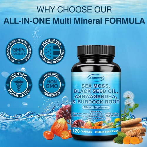 Sea Moss, Black Seed Oil, Ashwagandha, Burdock Root, Bladderwrack,All-in-1 Detox - Picture 3 of 12
