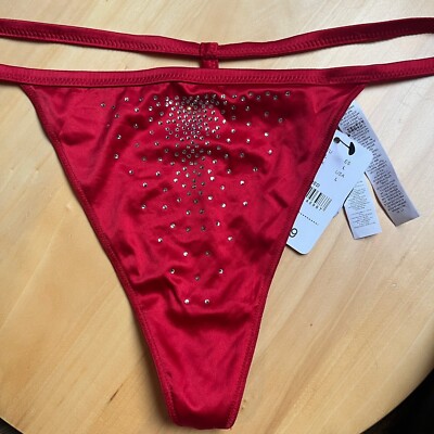 Calzedonia Tezenis red thongs with rhinestone, size L, silk look knickers, BNWT