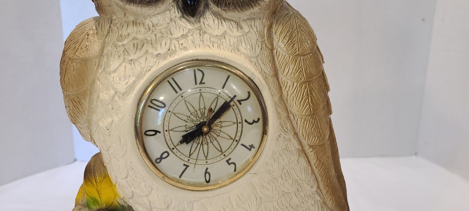 Vintage Mid Century Retro Owl Table Desk Lamp Clock Light Chalkware