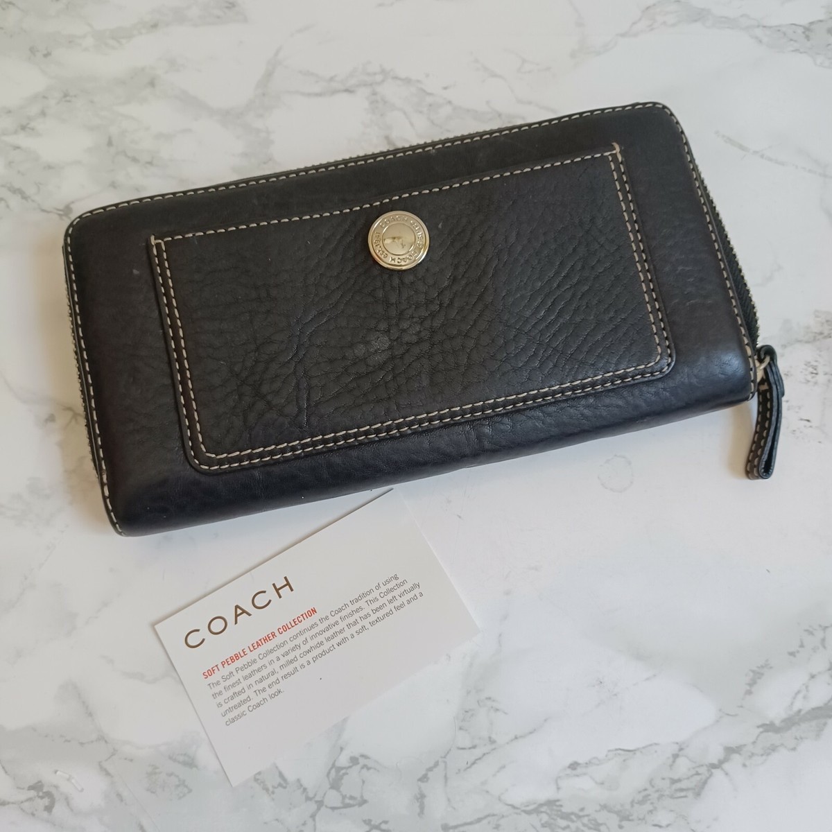 COACH Black Pebble Grain Leather Zip Around Wallet Clutch | eBay display picture 1