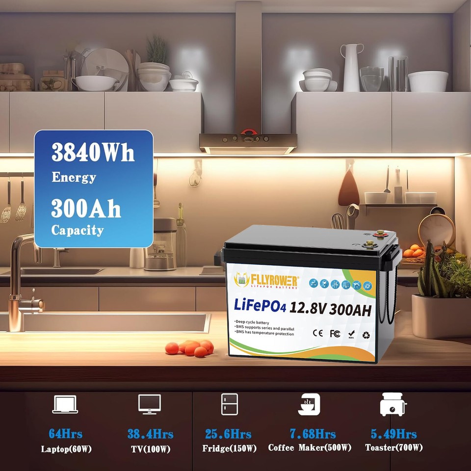 48V 300Ah LiFePO4 Lithium Battery (4 Pack 12v 300AH) Deep Cycle for RV ...