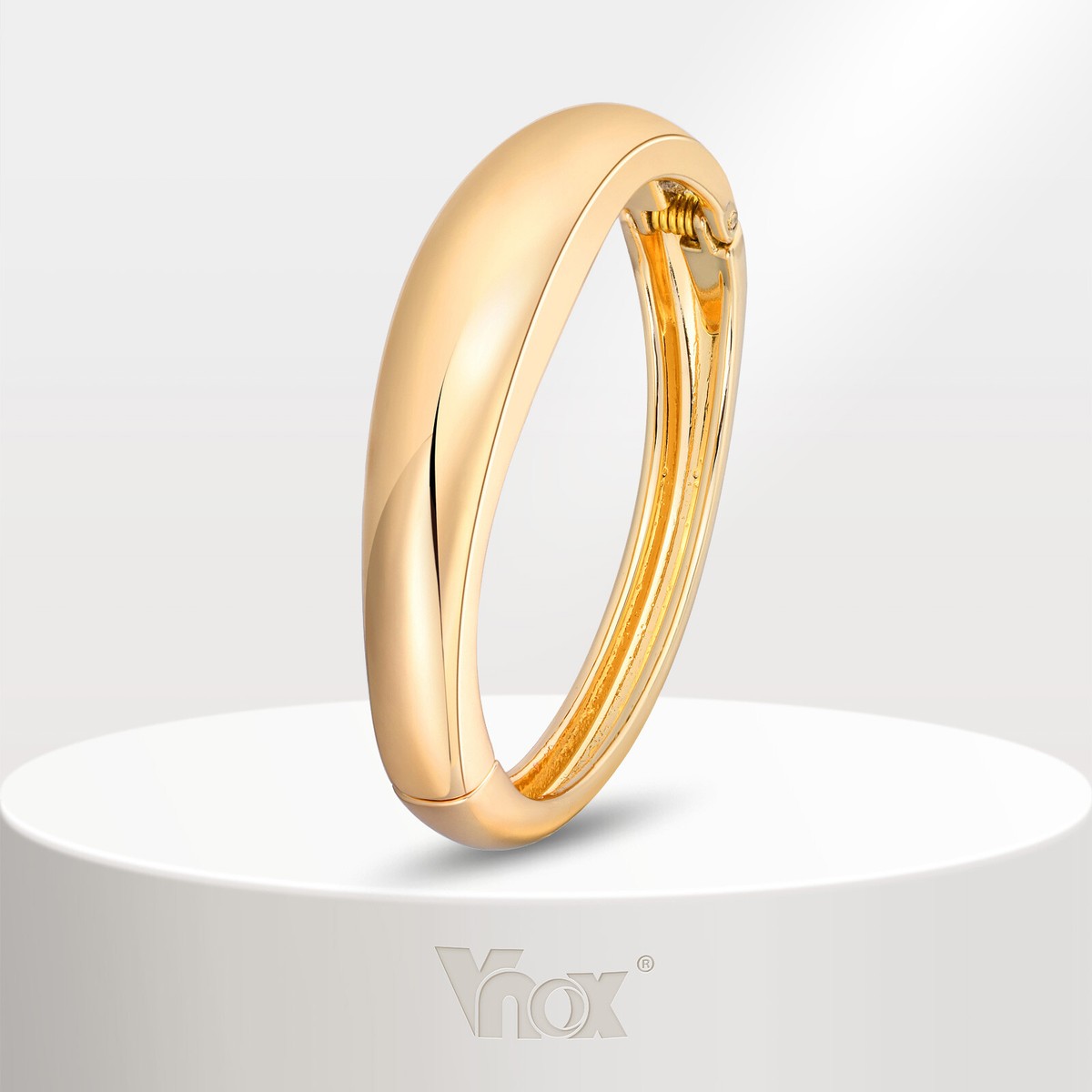 【HYERES LOR】Champagne Moon Chunky Cuff Bangle (Gold) Chunky Cuff Bangle for Women Girl 18K Gold Openable Bracelet