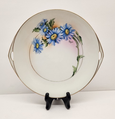 Rudolstadt Thuringia Porcelain Hand Painted Blue Floral Handled Serving Plate - Picture 2 of 10