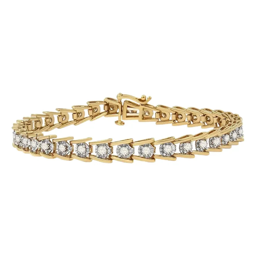 7.9 Ct Round Simulated Diamond 925 Yellow Sterling Silver Unique Tennis Bracelet