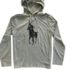 NWT Polo Ralph Lauren Men's Big Pony All Cotton Jersey Hooded T-Shirt Gray Siz L