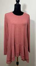 LOGO Lounge Womens Size Medium Top Chiffon Ruffle Hem Long Sleeve tunic (89)