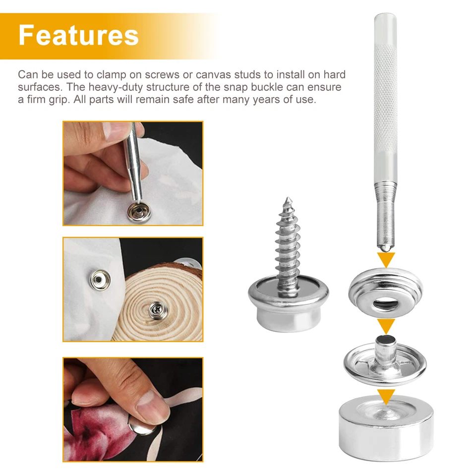 50 Sets Fastener Screw Snap Press Stud Cap Button Marine Boat Canvas Repair Kit - Image 4 of 4