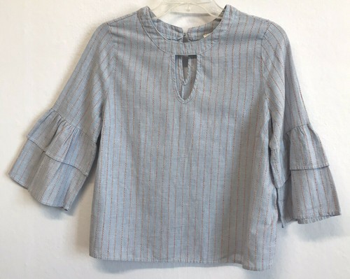 Urban Romantics Size M Tunic Top Bell 3/4 Sleeves Light Blue Coral Embroidered - Picture 2 of 7