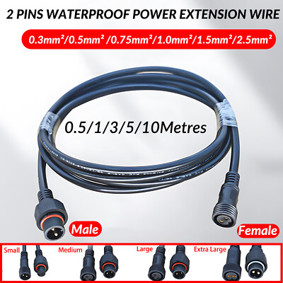 2 Pins Waterproof Power Extension Wire Plug Socket Connector With Male Female