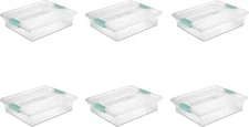 Sterilite Large Clip Box, Stackable Storage Bin with Latching Lid, 6-Pack