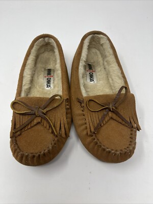Minnetonka Moccasins Women’s Sz 40551 Leather Upper Faux Fur Lined  Slippers