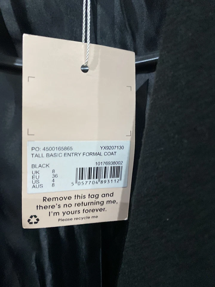 brandnew ladies black tall basic formal coat size 8/10 - Image 2 of 4
