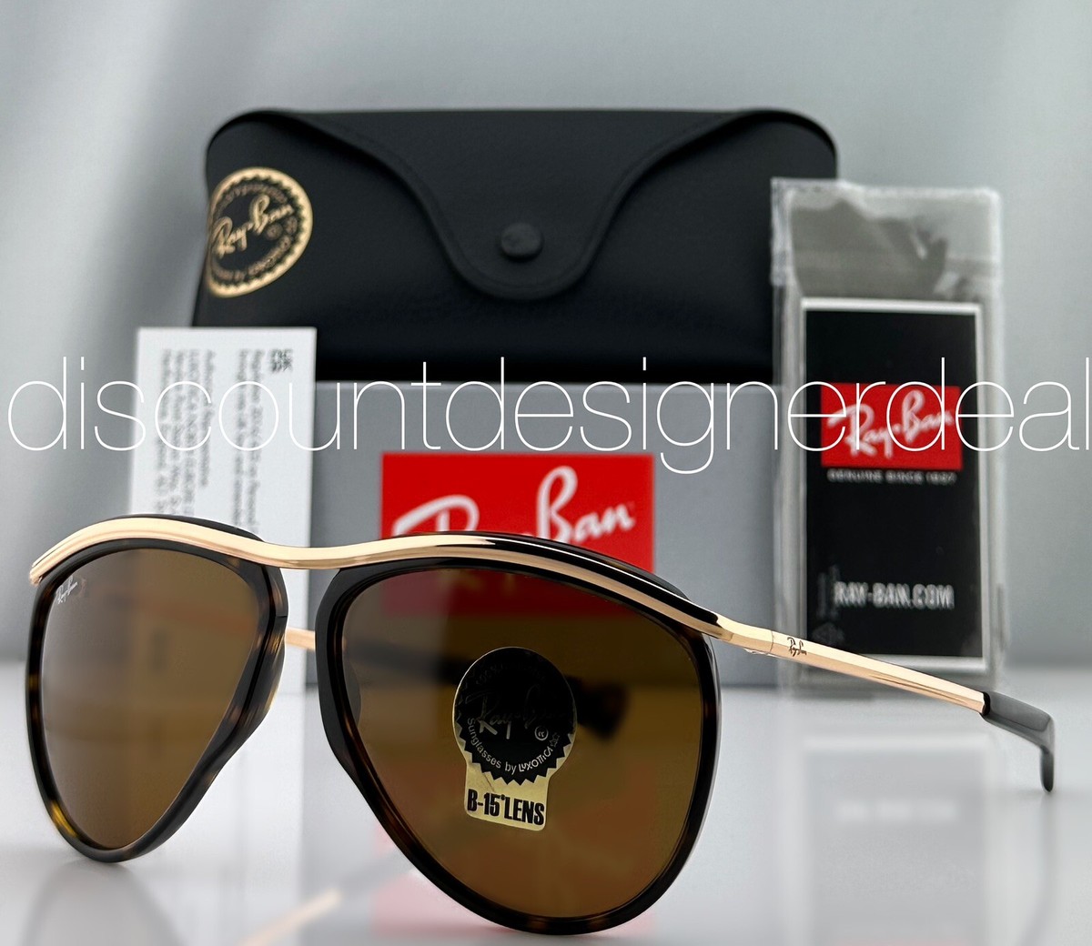 Ray-Ban Olympian Aviator Sunglasses Copper Havana Frame B-15 Lens 