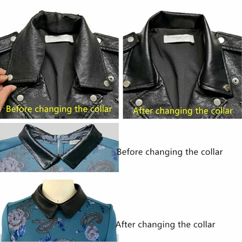 Desmontable Falso Cuello Imitación Cuero para Chaqueta Abrigo Suéter Camisa Negro - Imagen 7 de 7