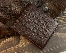 Crocodile Brown Leather Bifold Wallet Men's Skin Billfold Wallet RFID Block