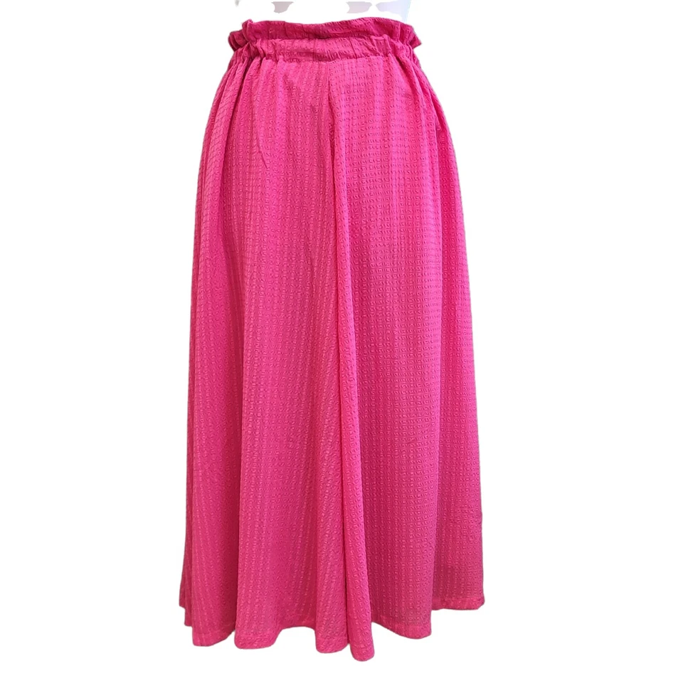Vintage Pleated Maxi Skirt  Jaeger Bright Pink Seersucker 70s A-Line 12 - Image 3 of 4