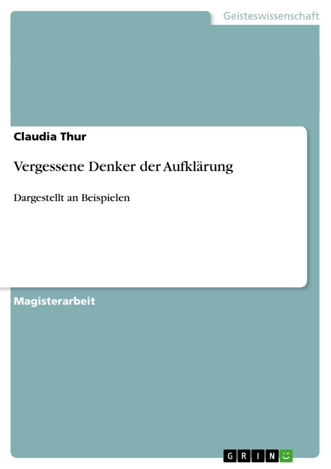 Thumbnail - Vergessene Denker Der Aufklärung | Buch | 9783640951901