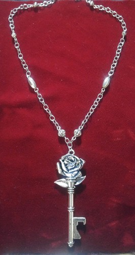 Artisan Silver Rose Skeleton Key Necklace Pendant-Victorian Revival 24"Long - 第 3/5 張圖片