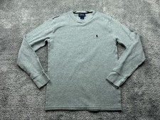 Polo Ralph Lauren Sweater Mens M Gray Waffle-Knit Thermal Crewneck Pony Logo