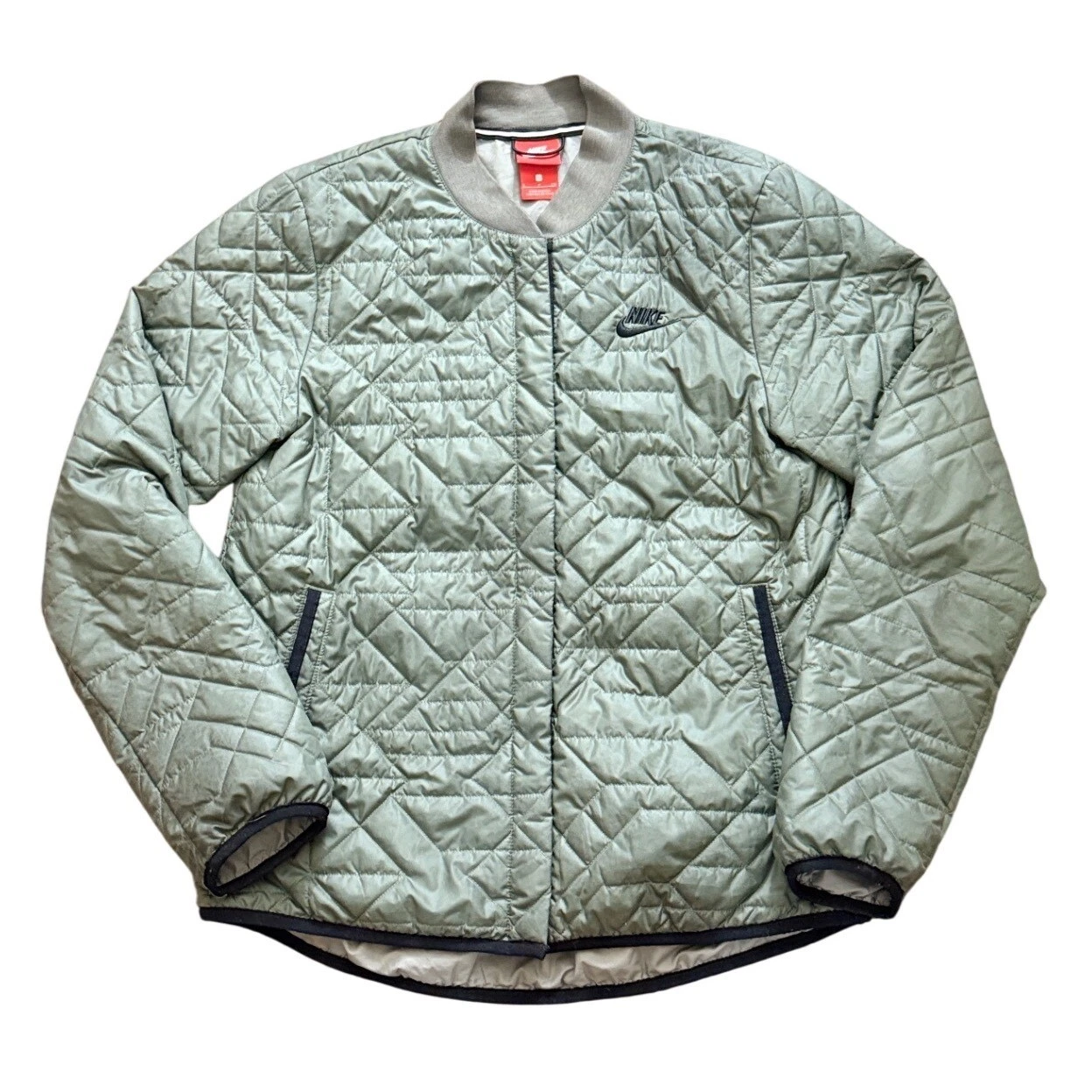 Nike Mens Quilted Bomber Jacket Sage Green Olive Diamond Pattern Small