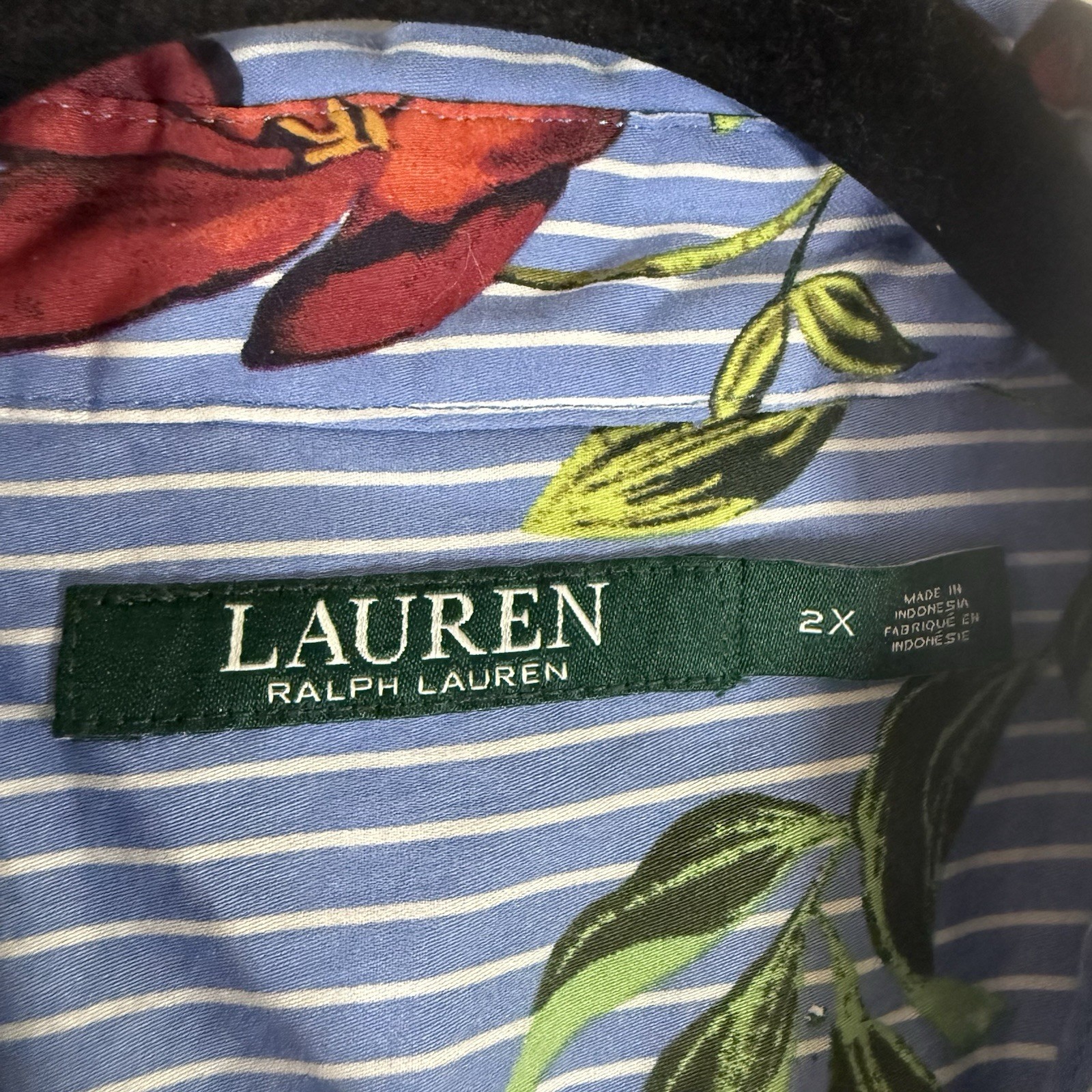 Lauren Ralph Lauren Blouse Women's 2X Blue Striped Floral Button Up Long Sleeve thumbnail 5