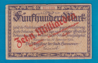 Notgeld aus Hannover / 10 Mrd Mk Üdr. a. 500 Mk