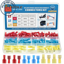 Nylon Spade Connectors 22-10 AWG Male Female Insulated Crimp Terminals 100PCS