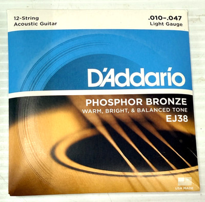 D'Addario Phosphor Bronze, 12-String, Light, 10-47 Acoustic Guitar Strings